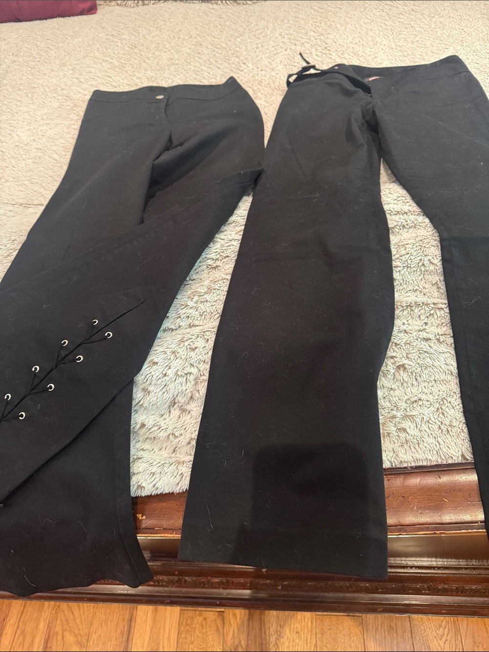 2 size 0 black pants, 1 is by Express, the other is by unknown w/ Lace-Up Eyelet